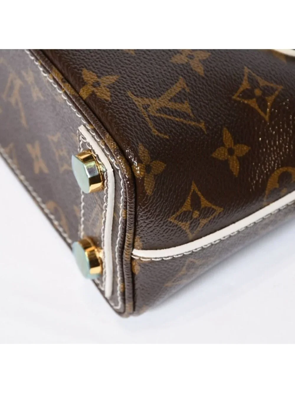 Louis Vuitton Shiny Monogram Lockit BB Handbag Brown Leather Gold